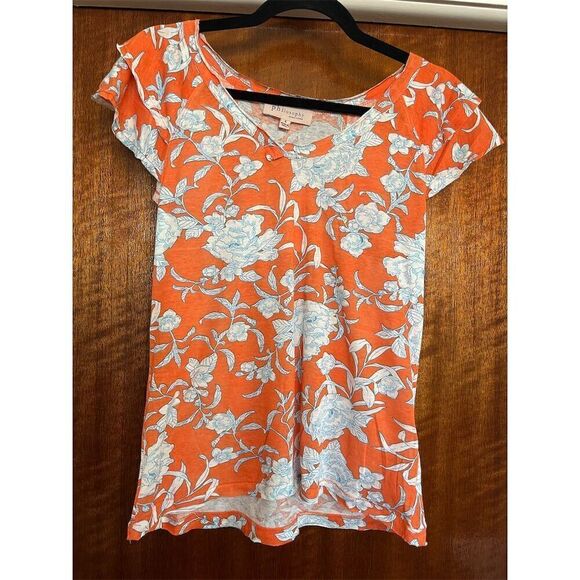 Philosophy Tops - Philosophy Women's Orange Floral Ruffle Sleeve Tee Size S Casual Party Top